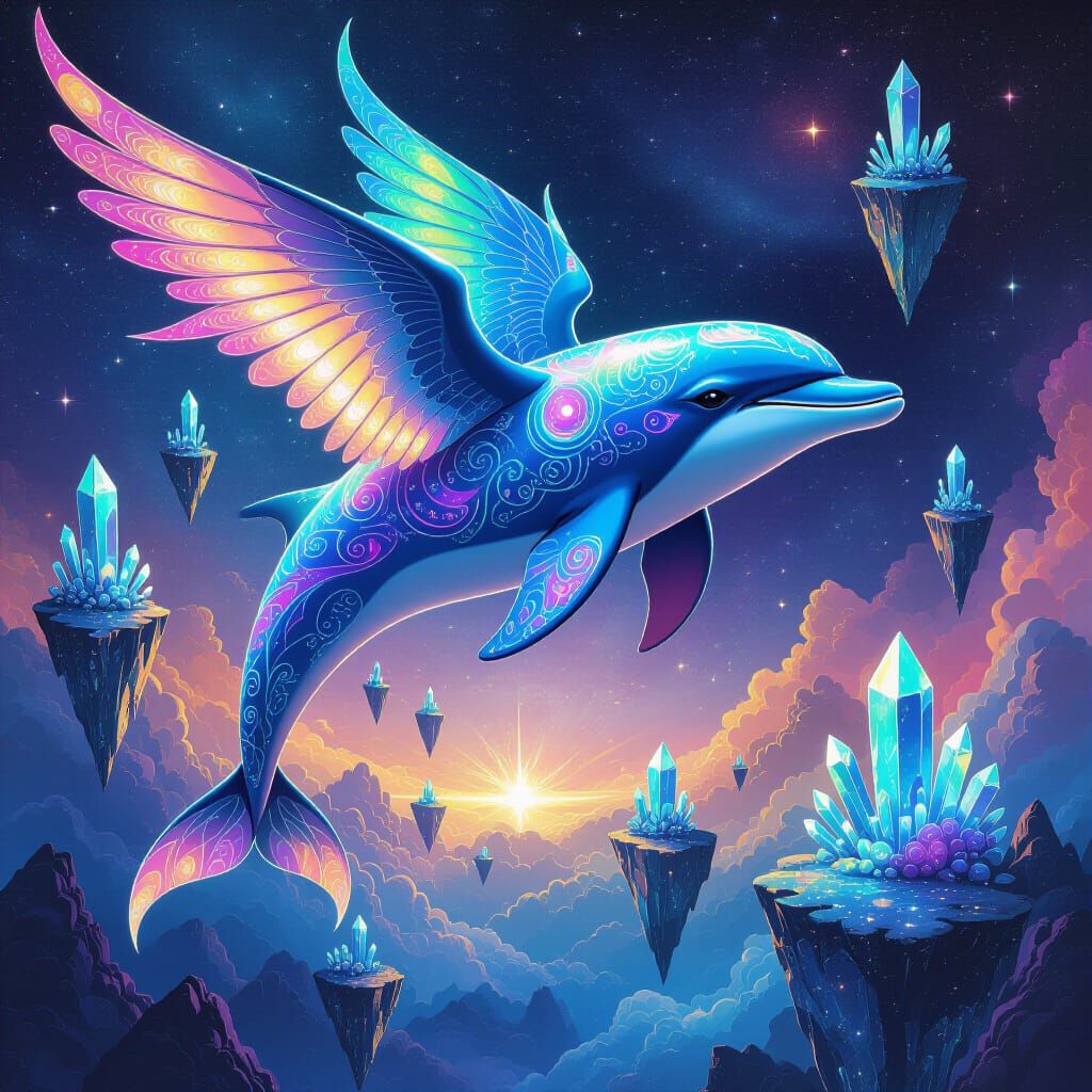 Cosmic Dolphin-Dragon Soaring Through Void
