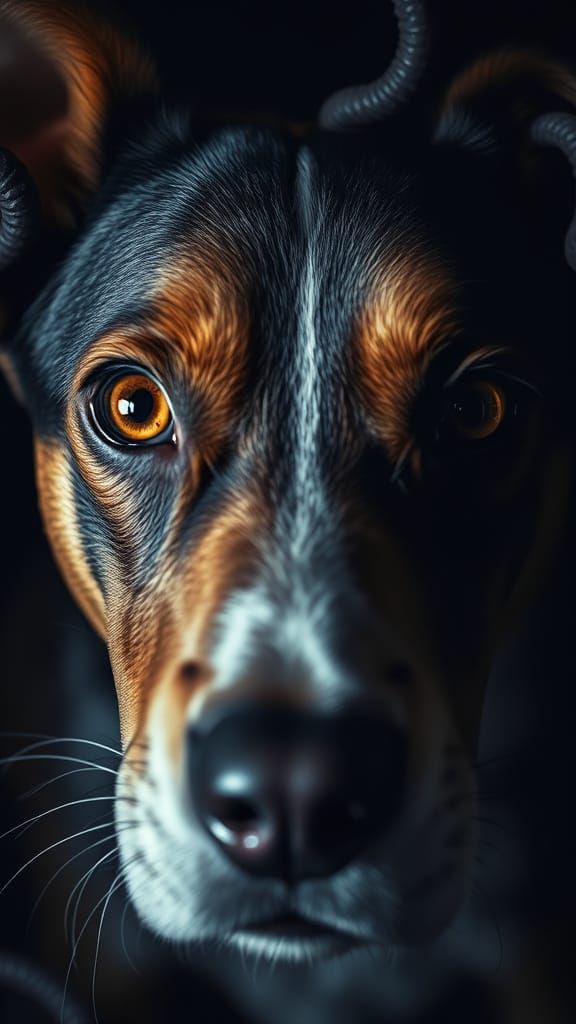 Unsettling Canine Gaze: Hyperrealistic Close-up in Biomechan...