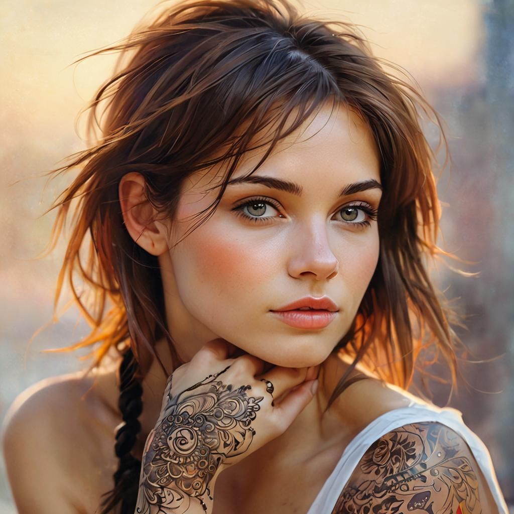 Portrait of Brunette with Henna Tattoo