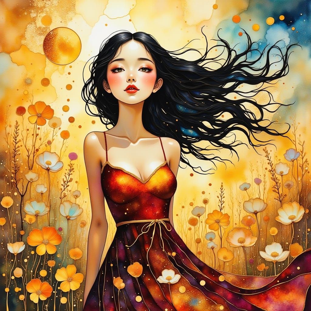 Ethereal Fantasy Scene in Whimsical Ink Style