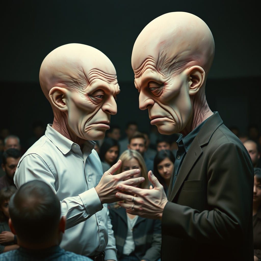 Cartoonish Megamind-Looking Men Engage in Epic Argument