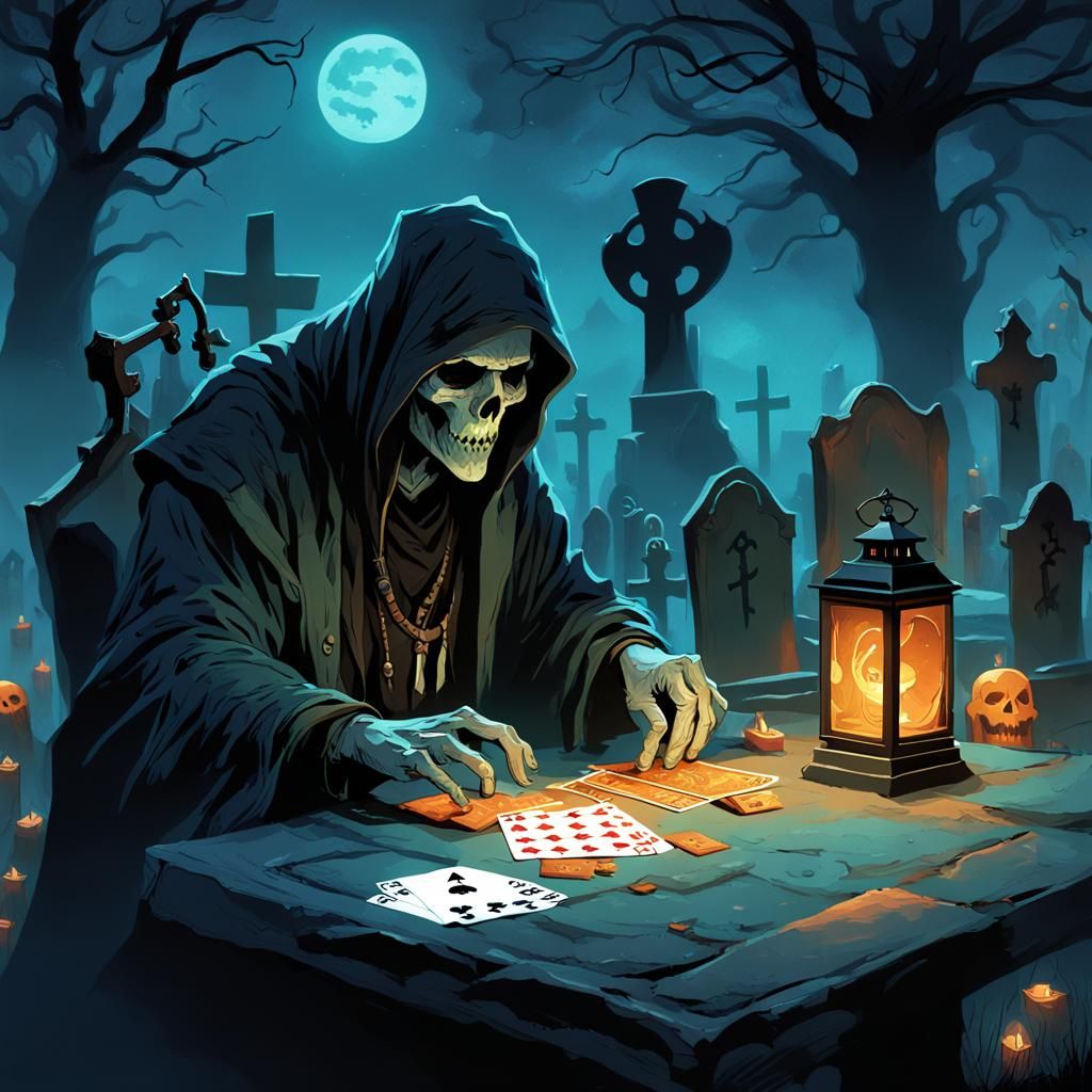 Gravedigger's Card Game with Ghosts: Fantasy Art