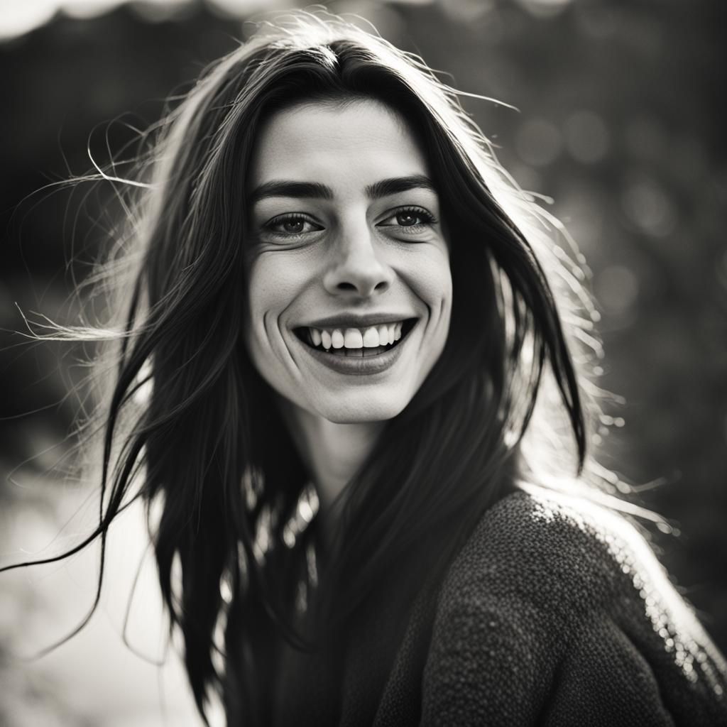 Anne Hathaway Smiling Portrait in Ambient Light