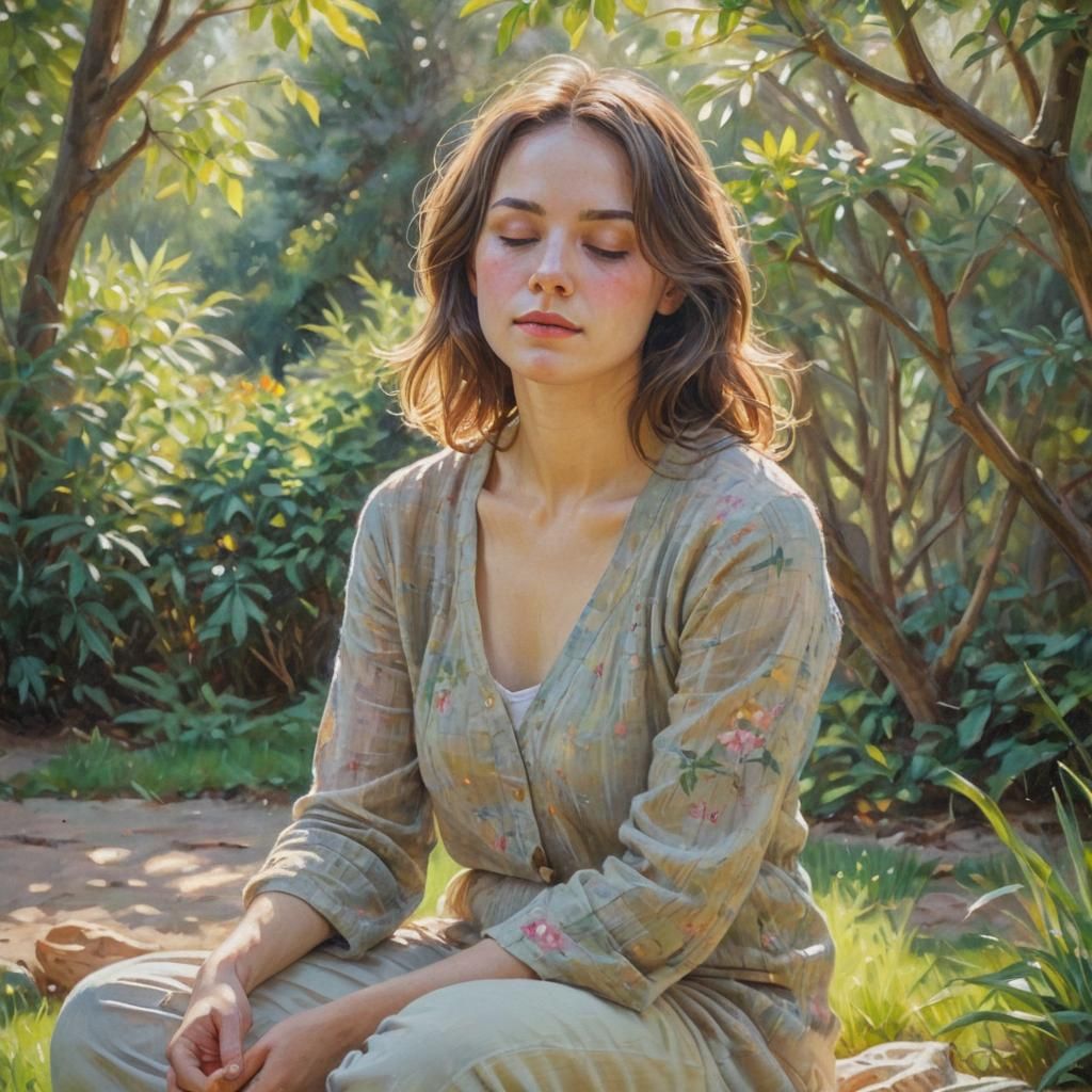 A person meditating in a peaceful setting. Claude Monet