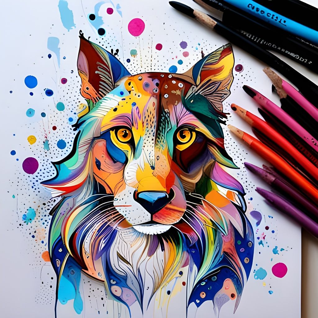 Animal Ink Line Drawing with Oil Splashes