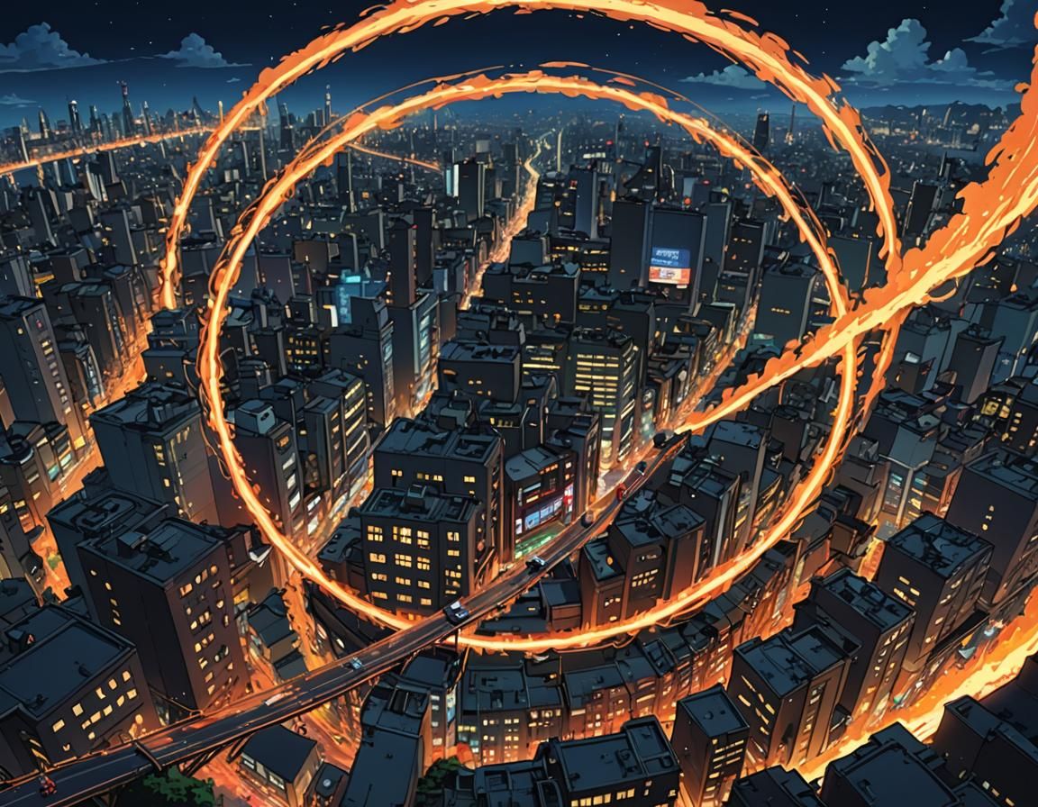 Double-Decker Bus Stunt in Anime Style