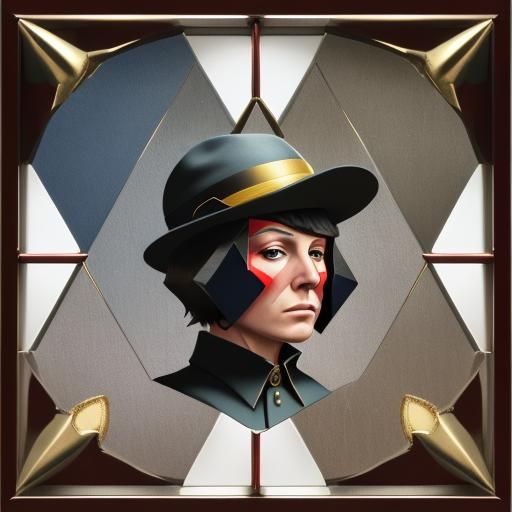 Surreal Geometric Portrait with Metallic Elements