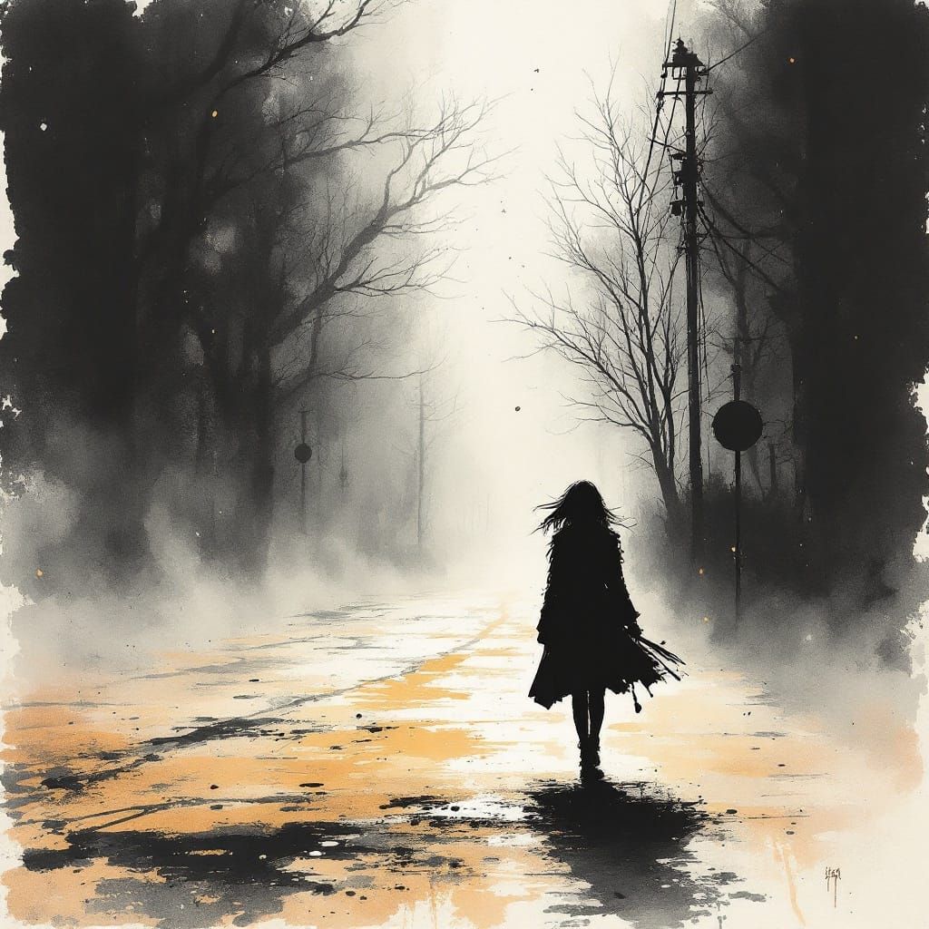 Dramatic Silhouettes in Ink Wash Comic Art Fusion