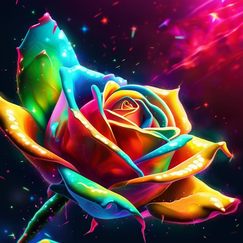 Neon Glitter Rose in Cosmic Fantasy Style