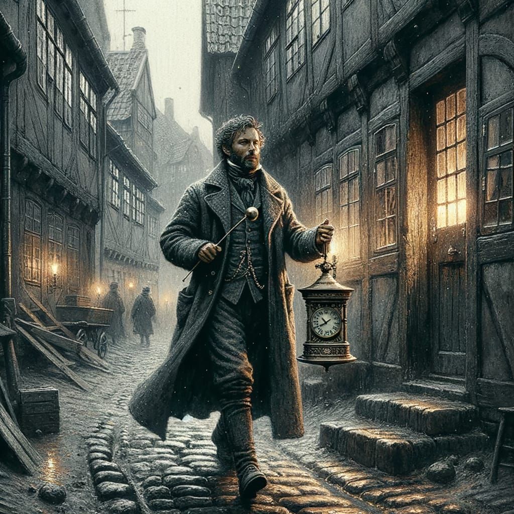 19th Century Danish Lamplighter in Historic Copenhagen