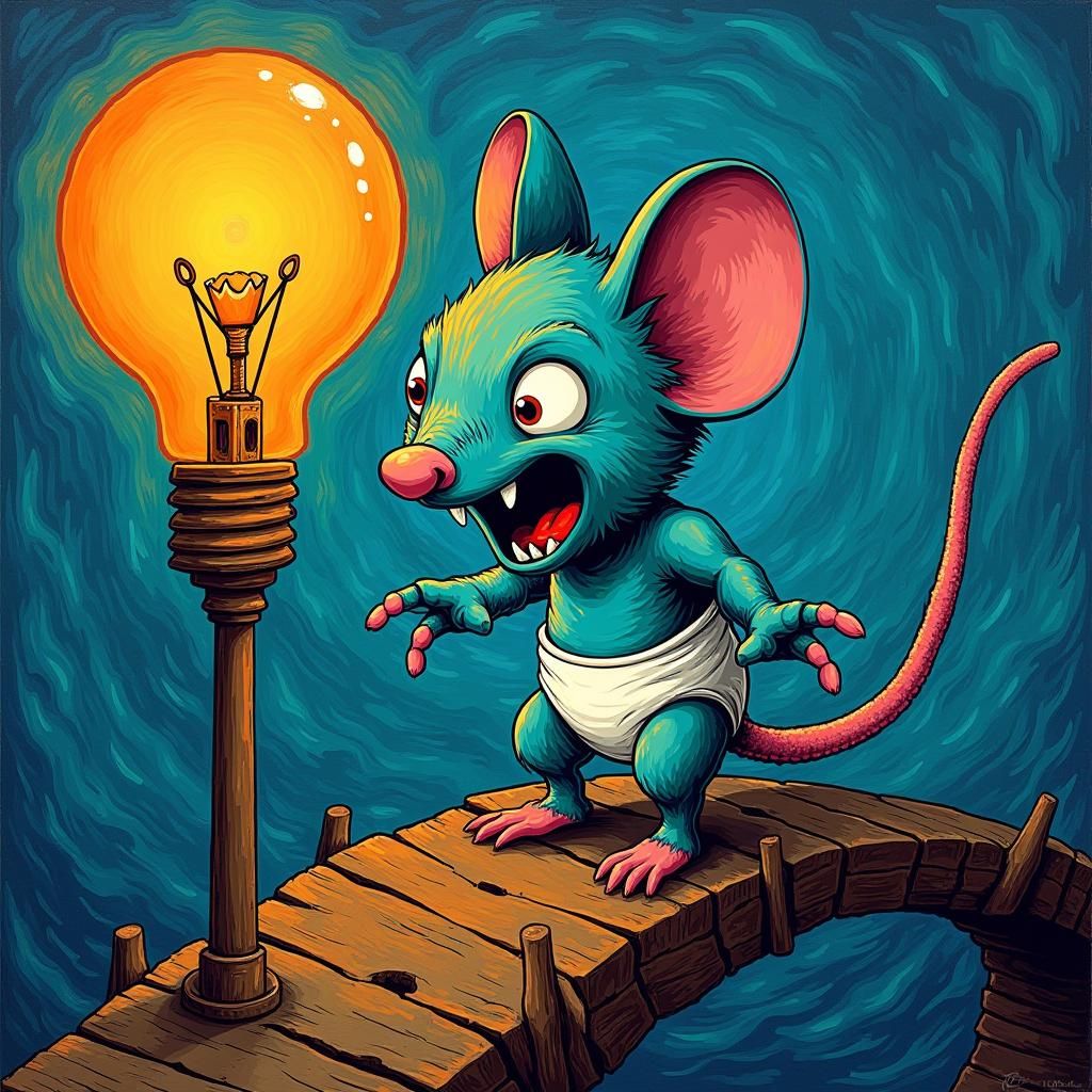 Aqua Chibi Mouse Screaming on Fractal Bridge