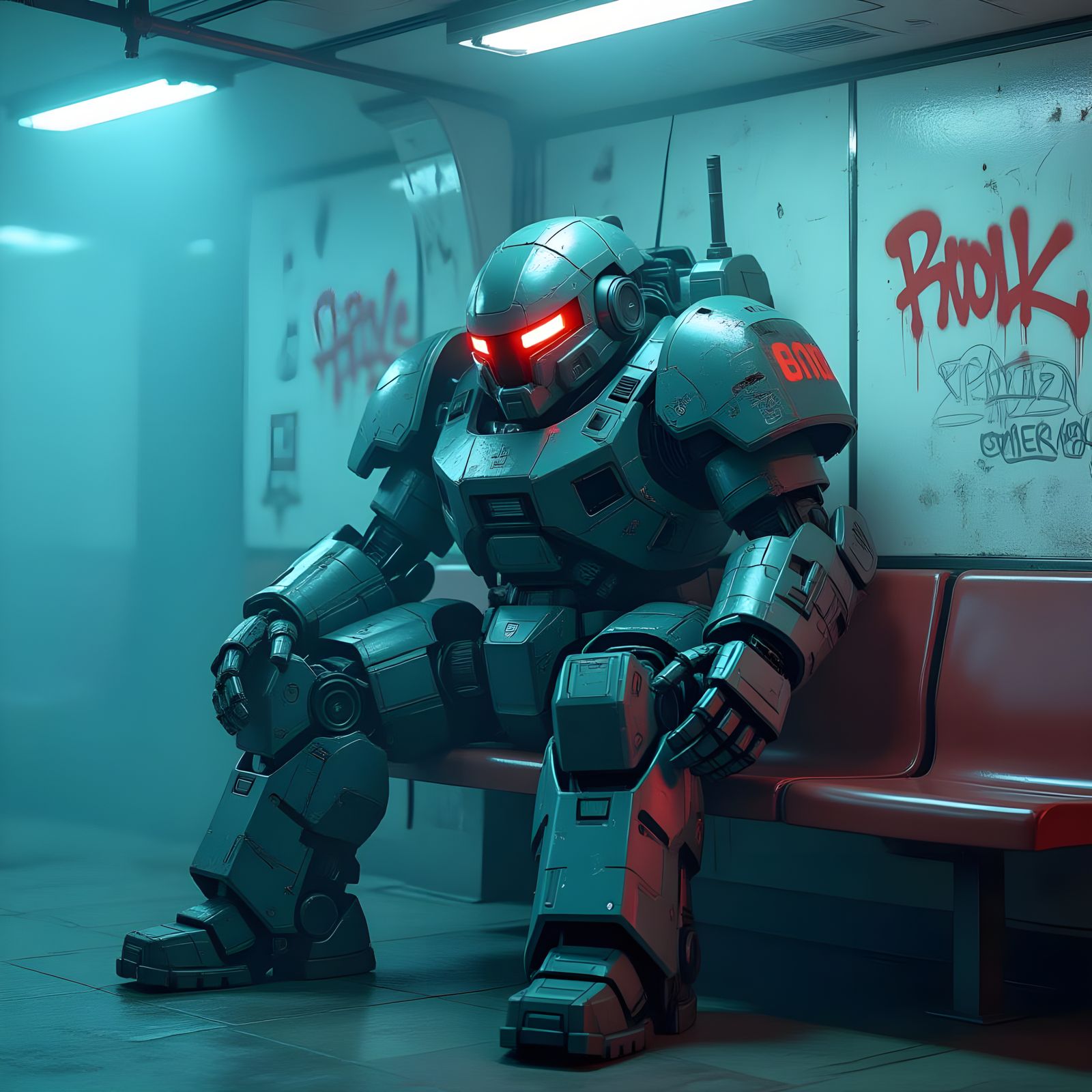 Cyberpunk Mech-Monster in Post-Apocalyptic Subway