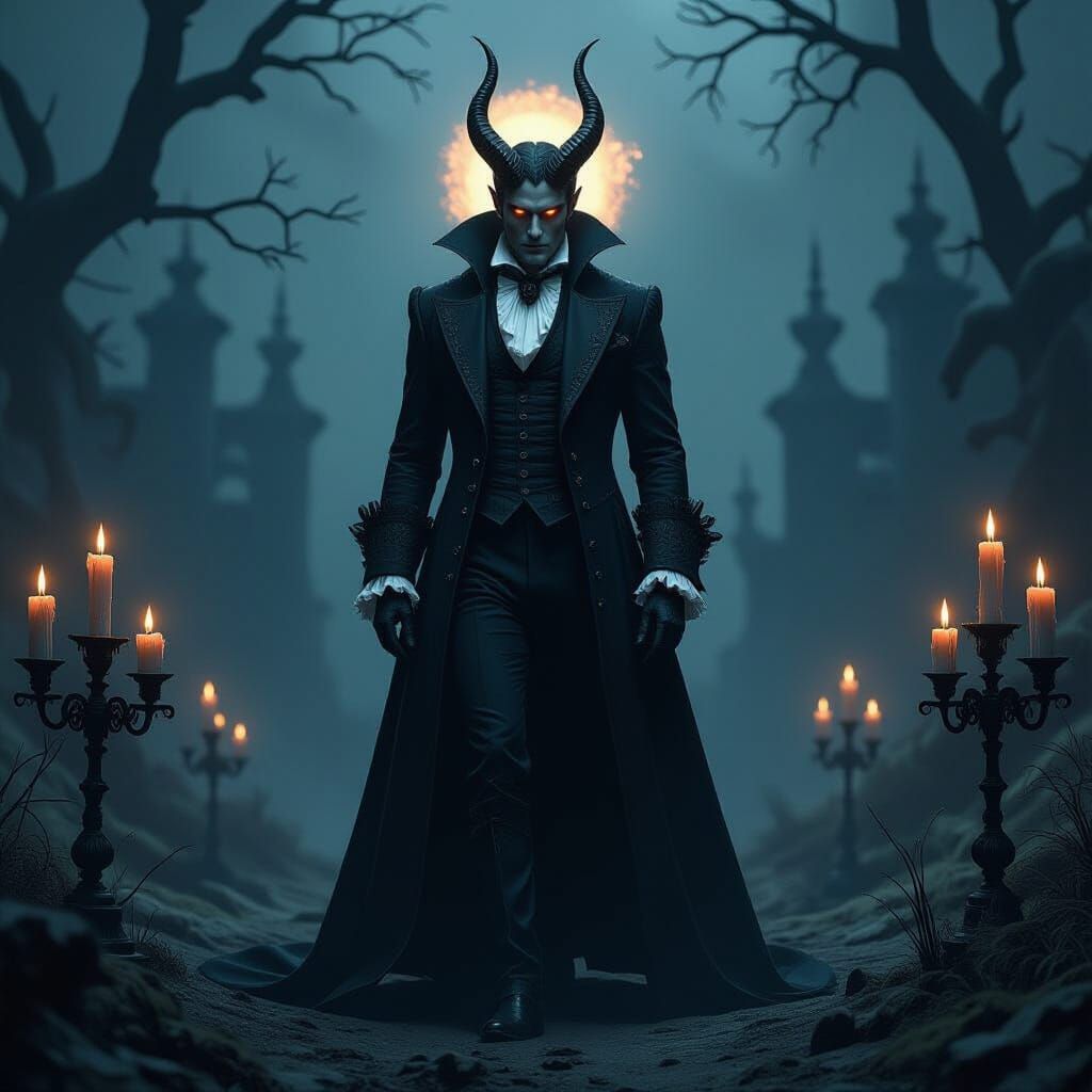 Lucifer in Eerie Landscape, Gothic Art Style