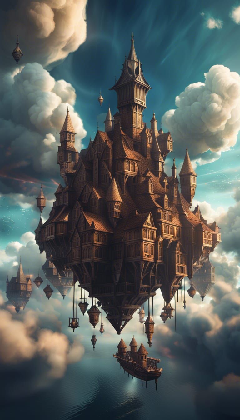 Fantasy Sky City with Flying Ships