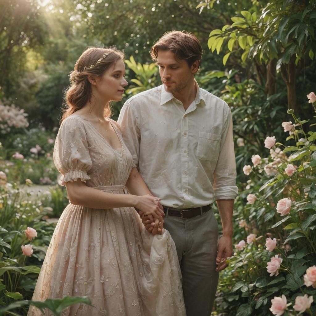 Romantic Garden Portrait in Photorealistic Style