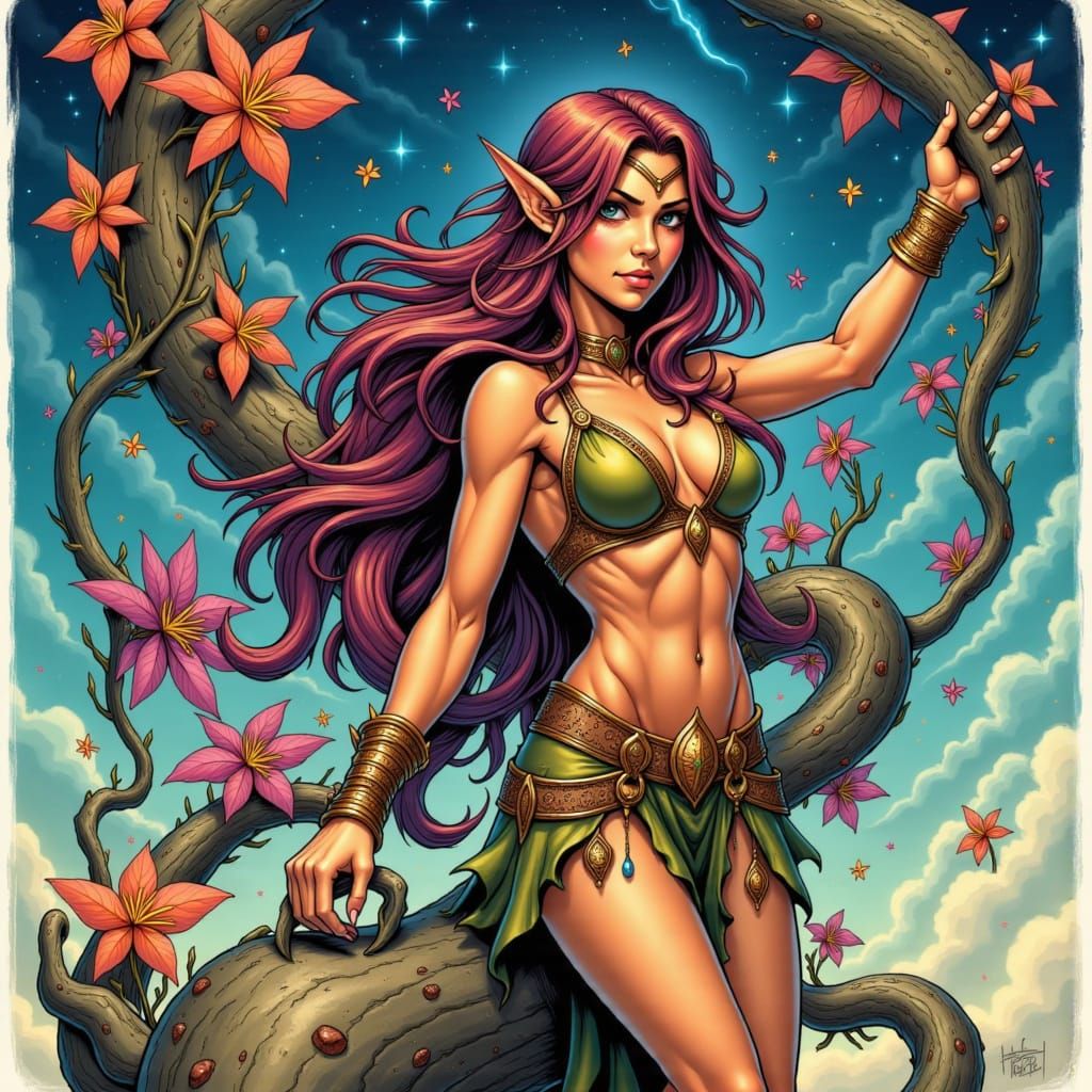 Powerful Elf Warrior in Comic Style