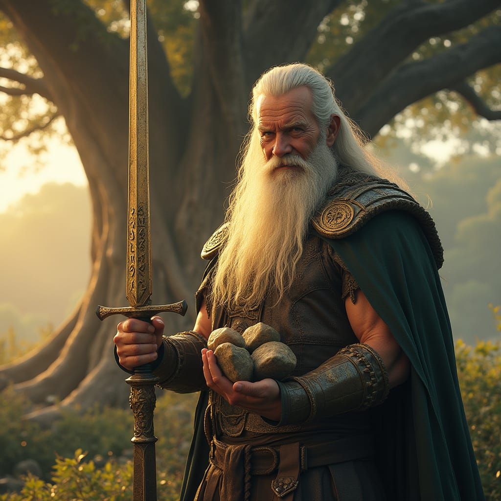 God of Wisdom Odin Stands by the World Tree