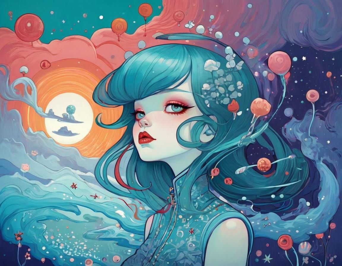 Dreamy Portrait in Modern Psychedelic Style