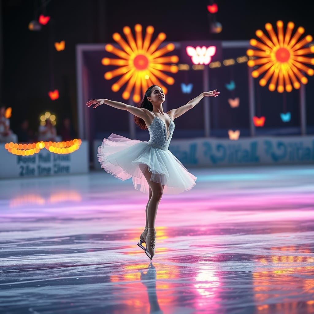 Ethereal Ice Skating Scene in Vibrant Colors
