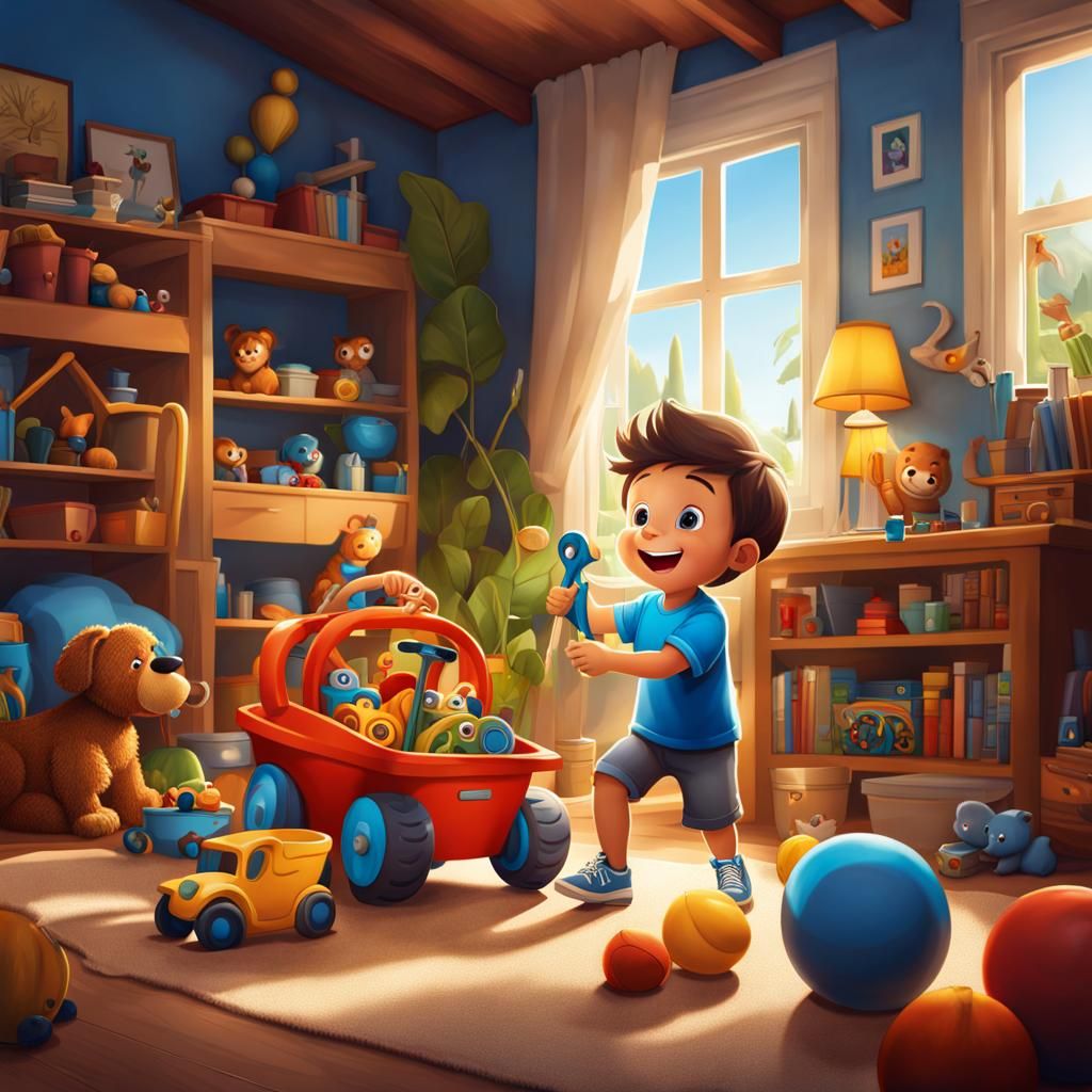 Happy Boy Playing: Children's Book Illustration