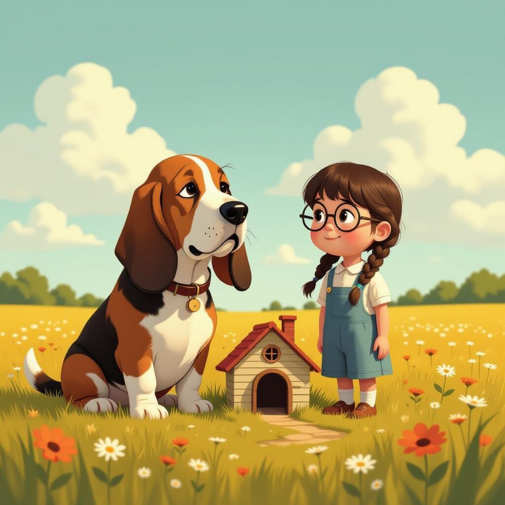 Girl with basset