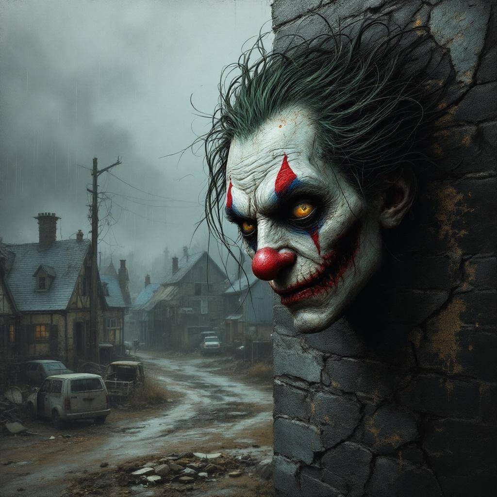 Gloomy Jester in Conte Drawing Style Digital Art