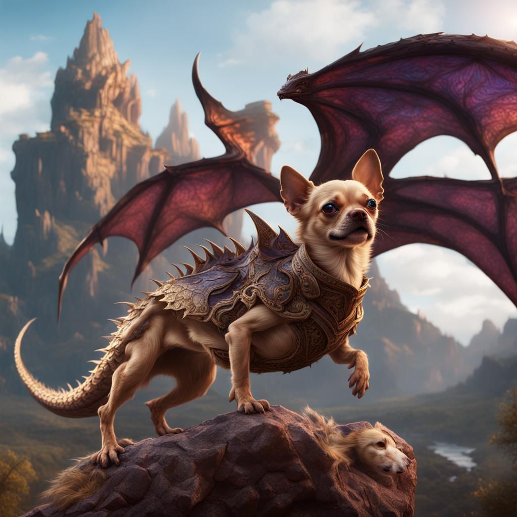 Dragon and Chihuahua Detailed Matte Painting