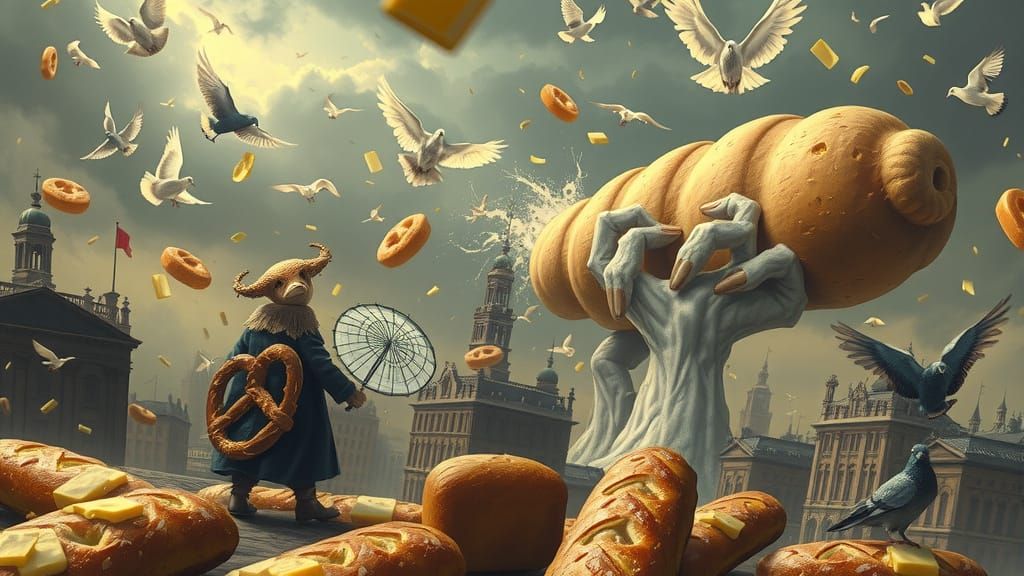 Bread Age Prophecy Unfolds in Whimsical Cityscape
