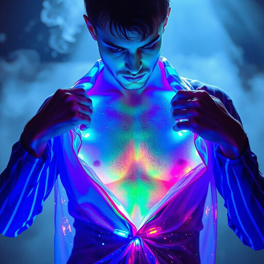 Cyberpunk Male Form in Holographic Dissolution