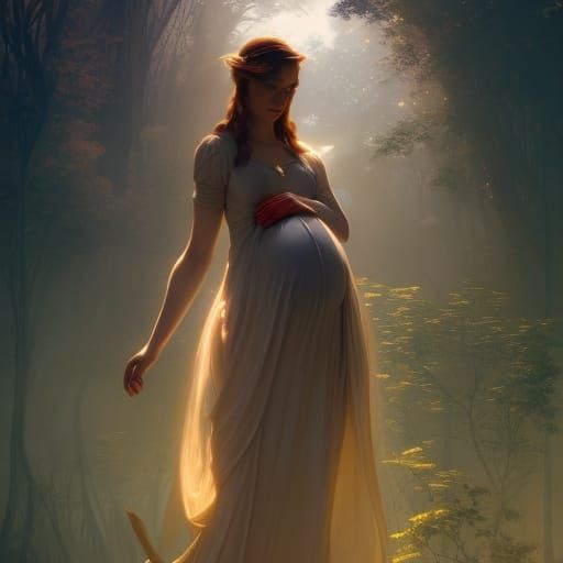 Pregnant Fairy in Dark Fantasy Art Nouveau Style