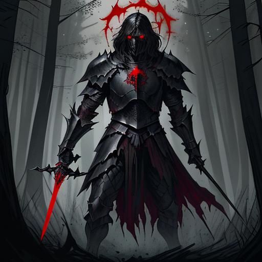 Frightening Black Knight in Ominous Forest