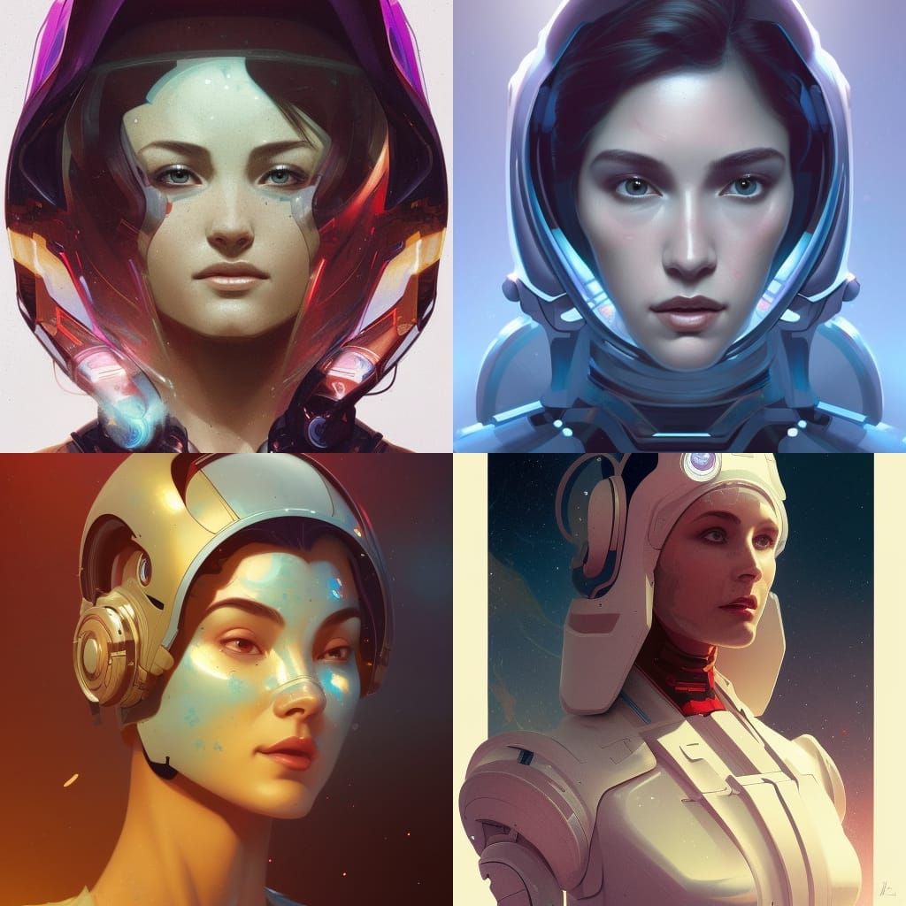 Space Women Portrait in Art Nouveau Style