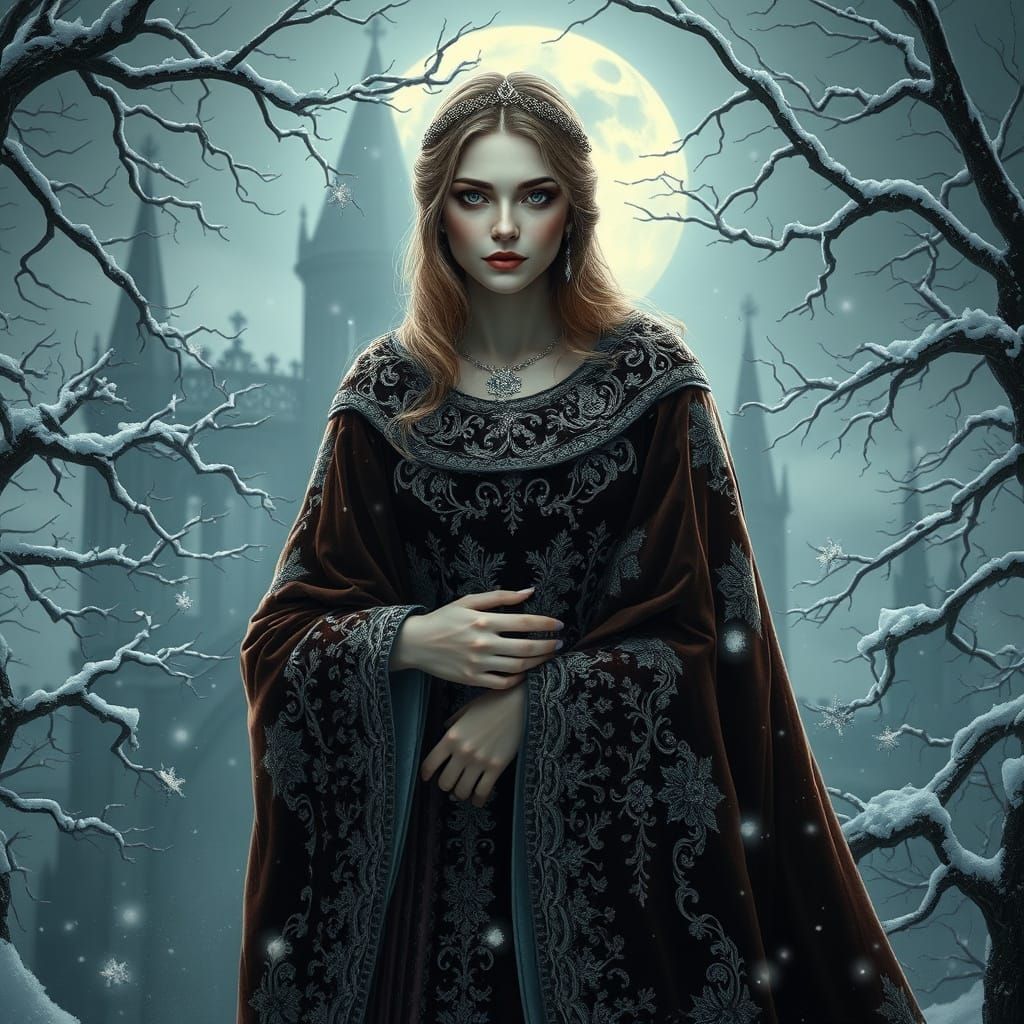 muse of snow in a gothic portrait
