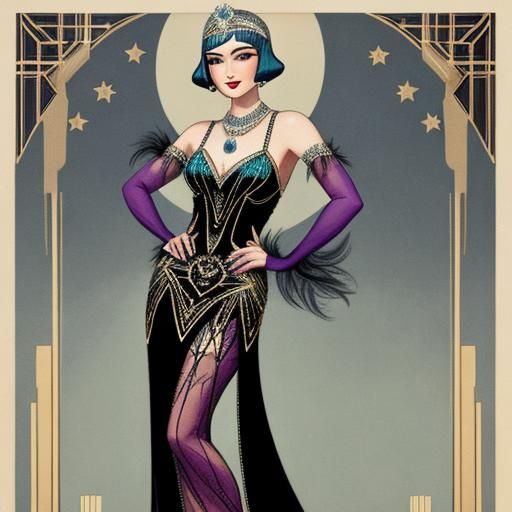 Art Deco Woman in Flapper Gown: Hyperrealistic Portrait