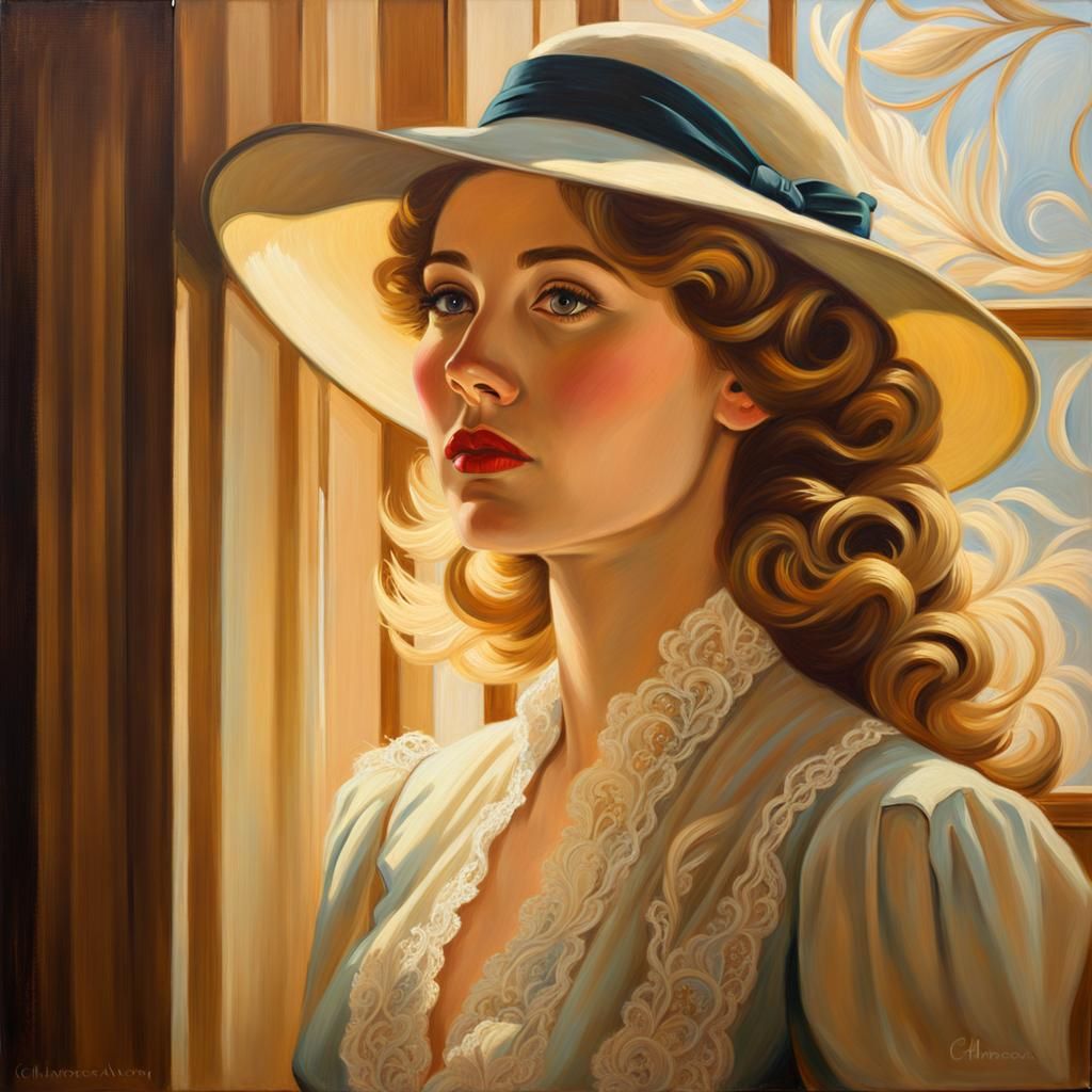 Elegant Woman Portrait in Art Nouveau Style