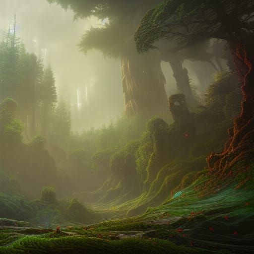 Detailed Matte Painting of a Fantastical Earth Forest