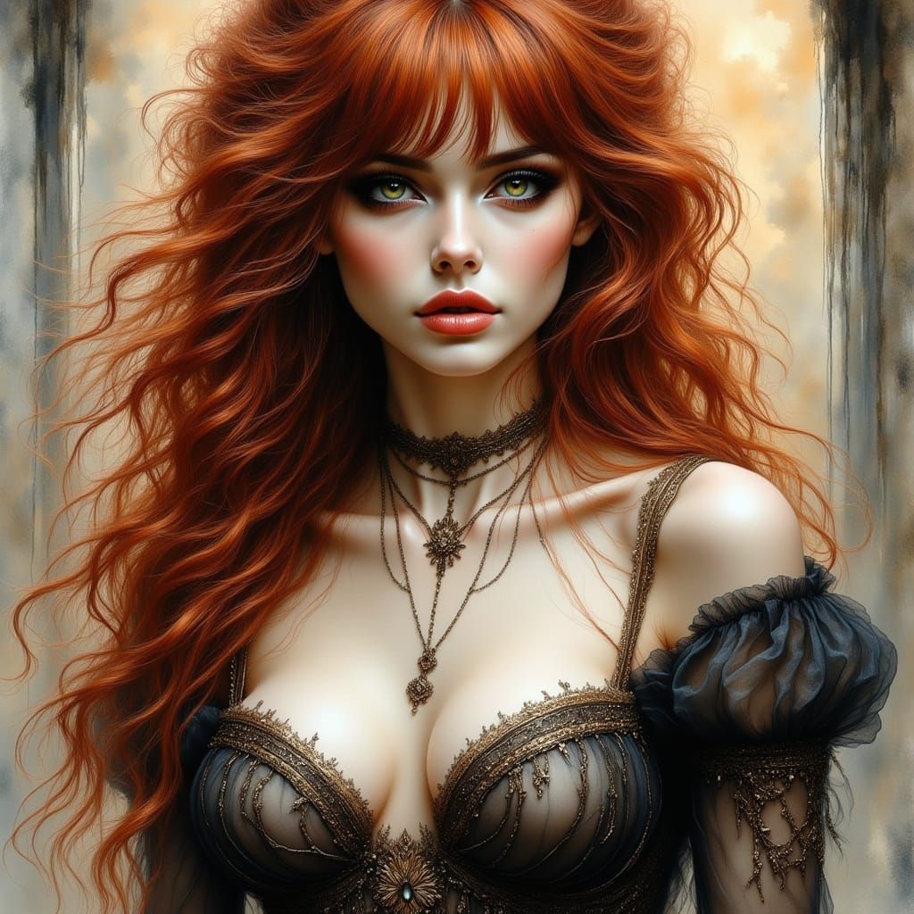 Elegant Irish Woman in Noir Ink Illustration