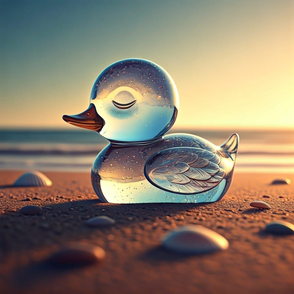 Glass Duck in Whimsical Beach Scene
