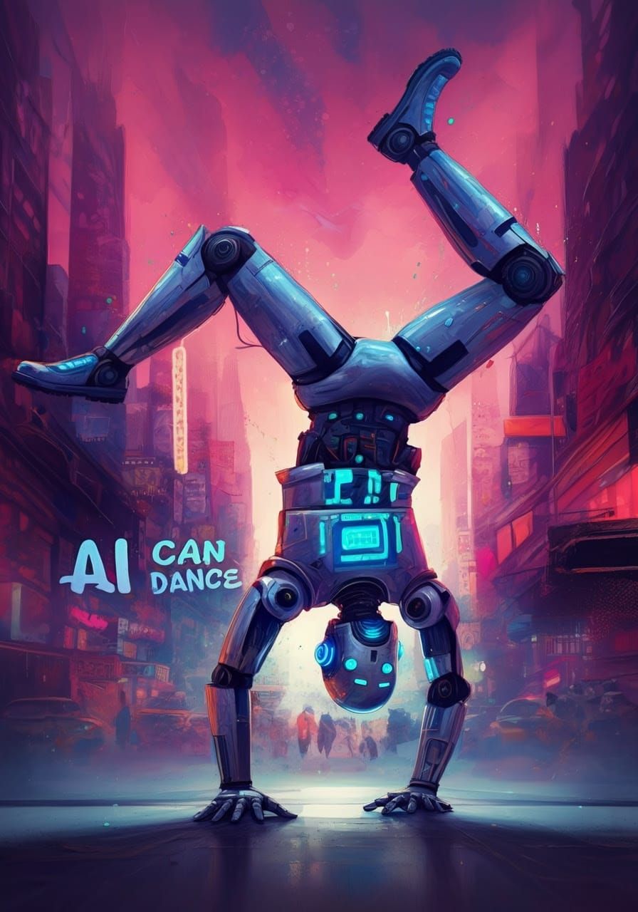 Cyberpunk Robot Breakdancer in Vibrant Graffiti Style