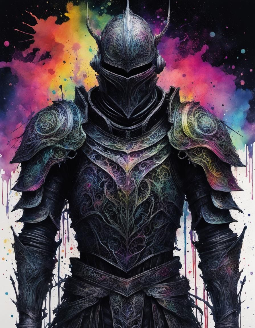 Sinister Galaxy Knight in Ink Splatter Art
