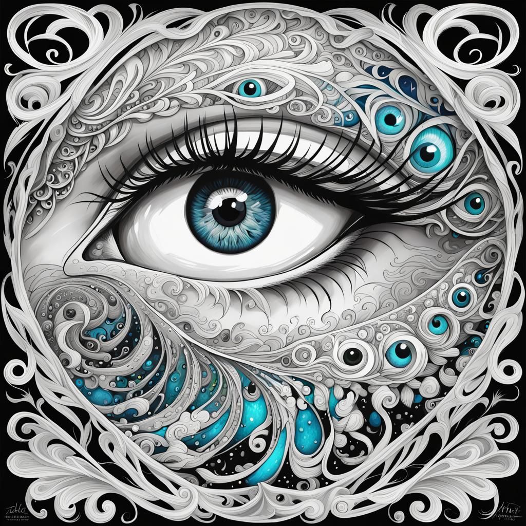 Lacy Filigree Eye Tattoo with Angel Wings