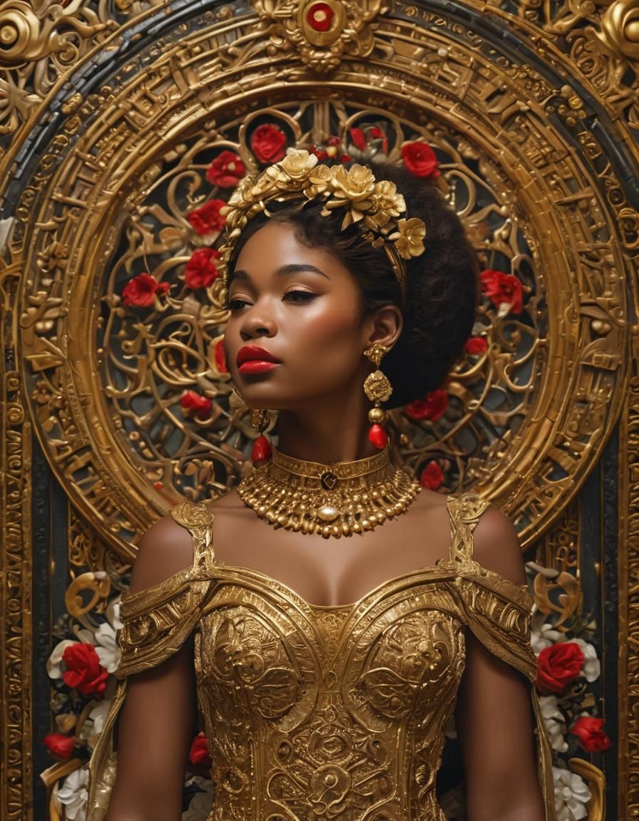 African American Princess at Golden Portal, Symbolic Realism