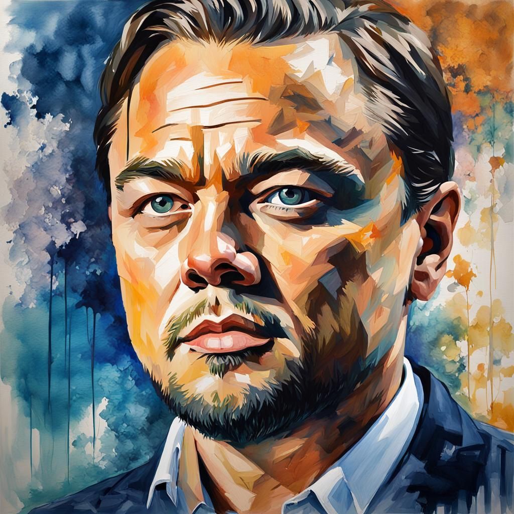 Leonardo diCaprio Portrait in Gouache Watercolor Style