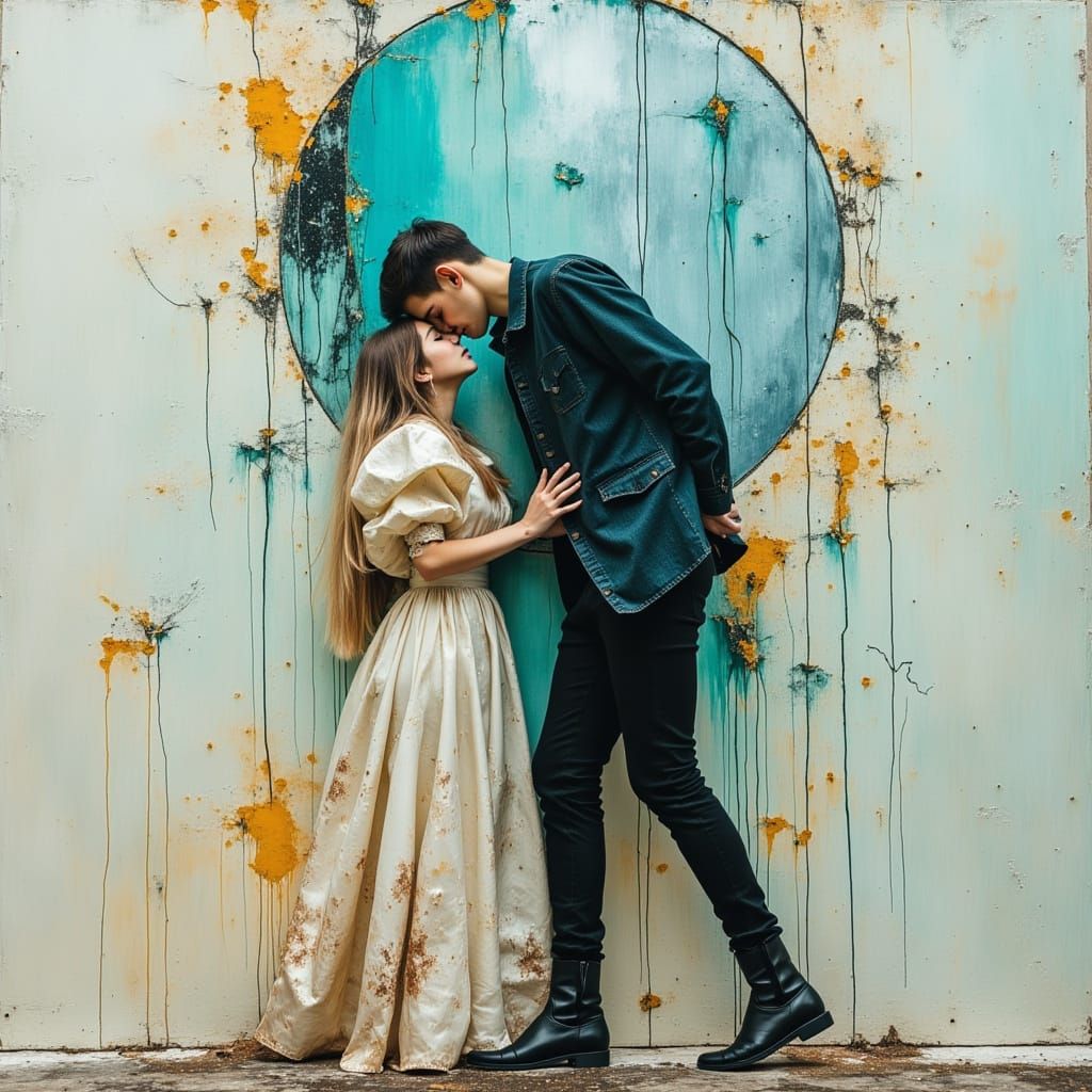 Romantic Couple in Dark Oil Painting Style