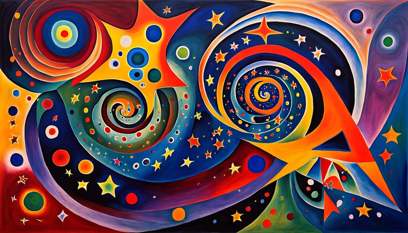 Abstract Geometric Stars in Fluorescent Vortex - Oil Paintin...