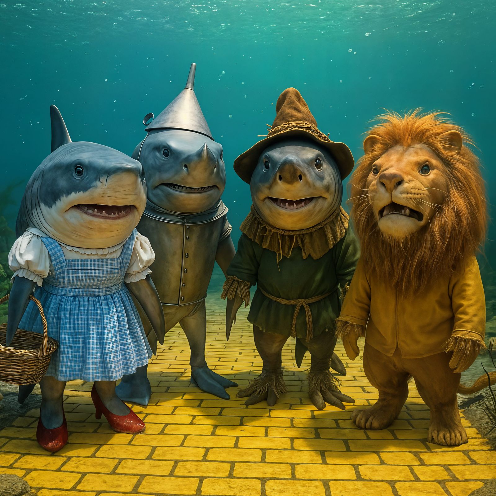 Sharks Reimagined as Wizard of Oz Characters Underwater