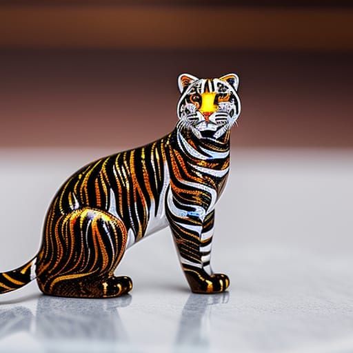 Hyperrealistic Crystal Tiger Figurine in Glass
