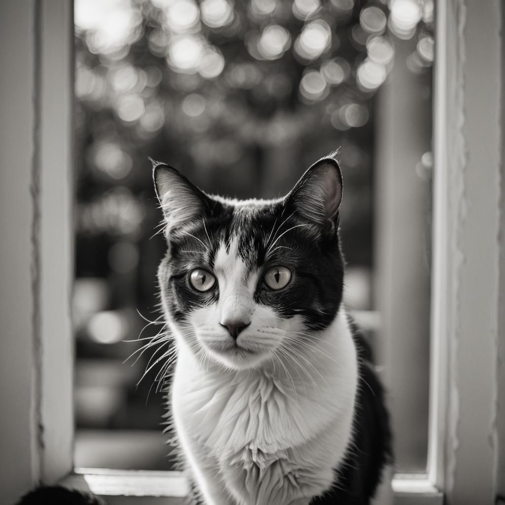 High-Contrast Black and White Cat Portrait