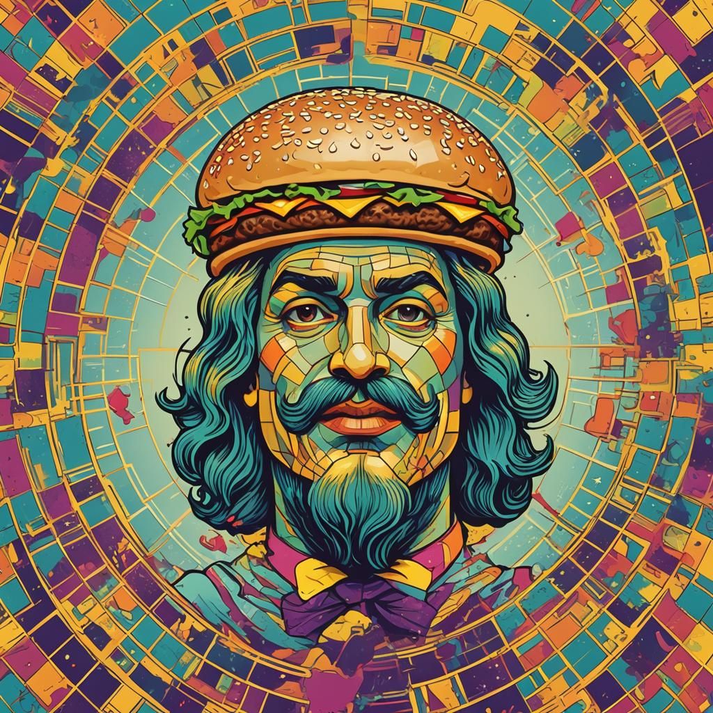 Cheeseburger Merman in Pop Art Style