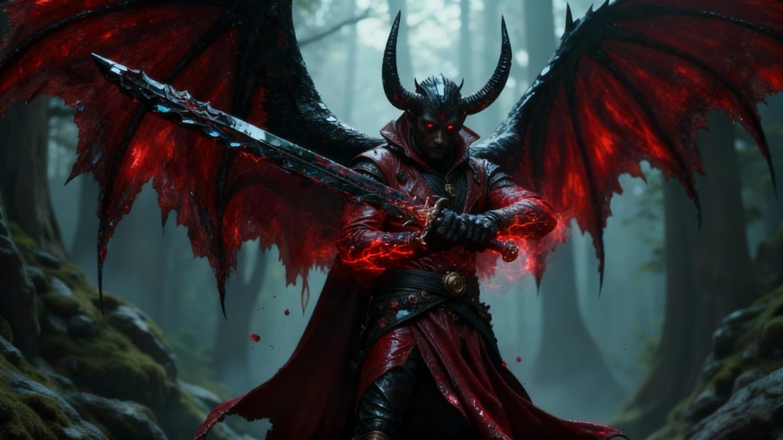 Tiefling Swordmaster in Crimson Leather Outfit